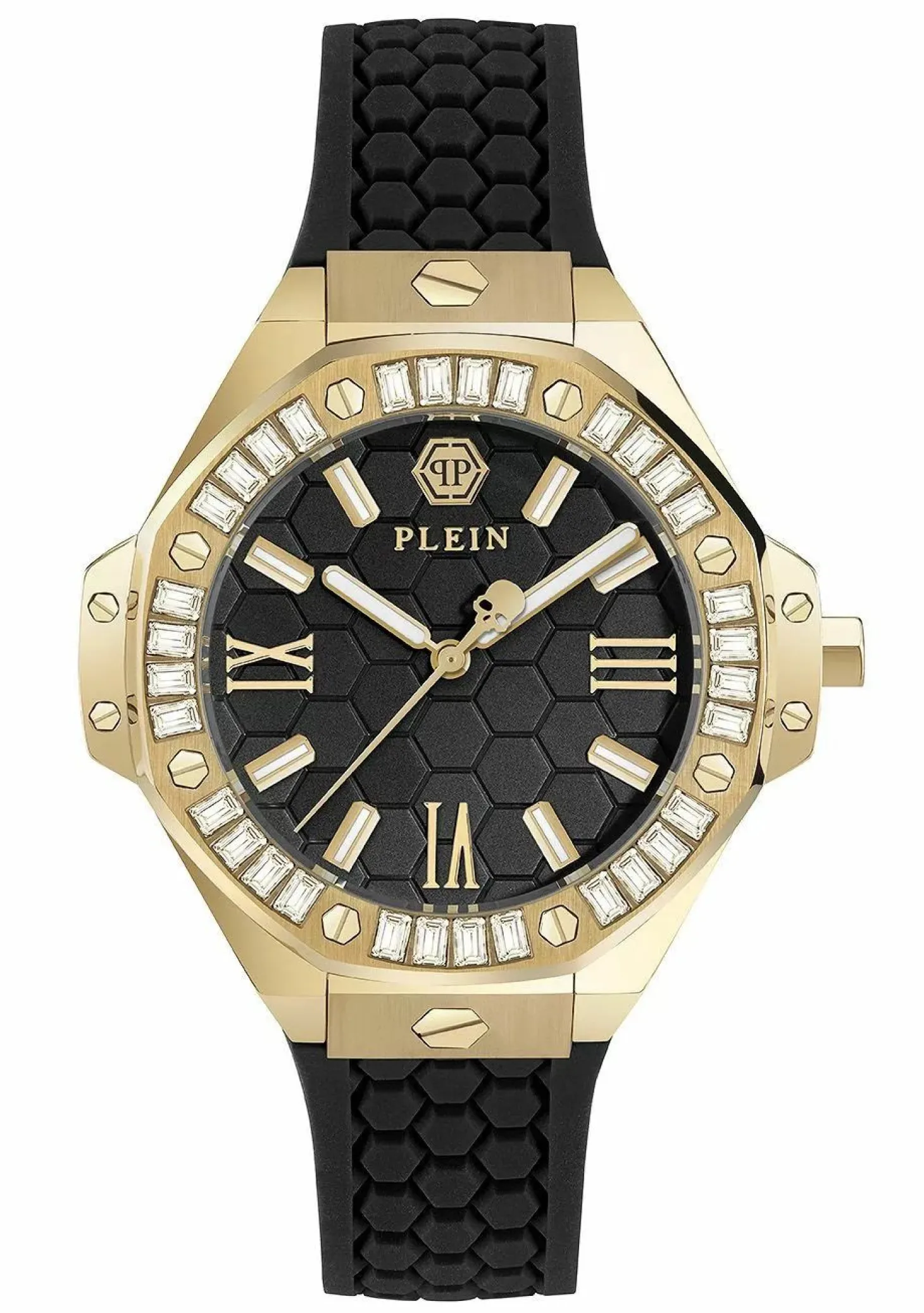 Philipp Plein Damenuhr Lady Royal PWBDA0424 Gold Schwarz 39 mm Silikonarmband