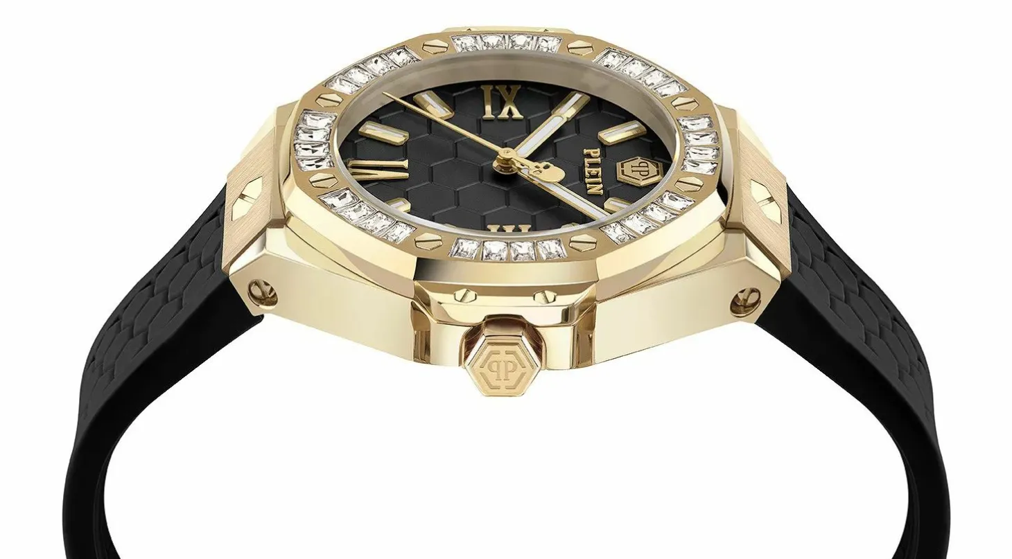 Philipp Plein Damenuhr Lady Royal PWBDA0424 Gold Schwarz 39 mm Silikonarmband