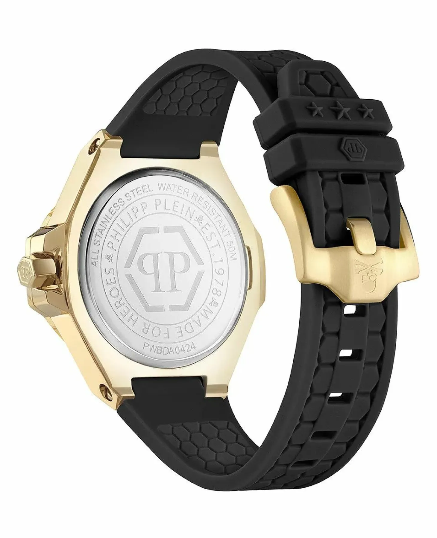 Philipp Plein Damenuhr Lady Royal PWBDA0424 Gold Schwarz 39 mm Silikonarmband