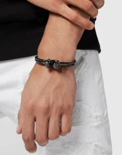 Philipp Plein Herren Armband Leder Edelstahl 3D Skull
