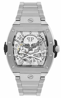 Philipp Plein Herren Automatikuhr The $keleton 2.0 PWJFA0425 Edelstahl Silber 44 mm
