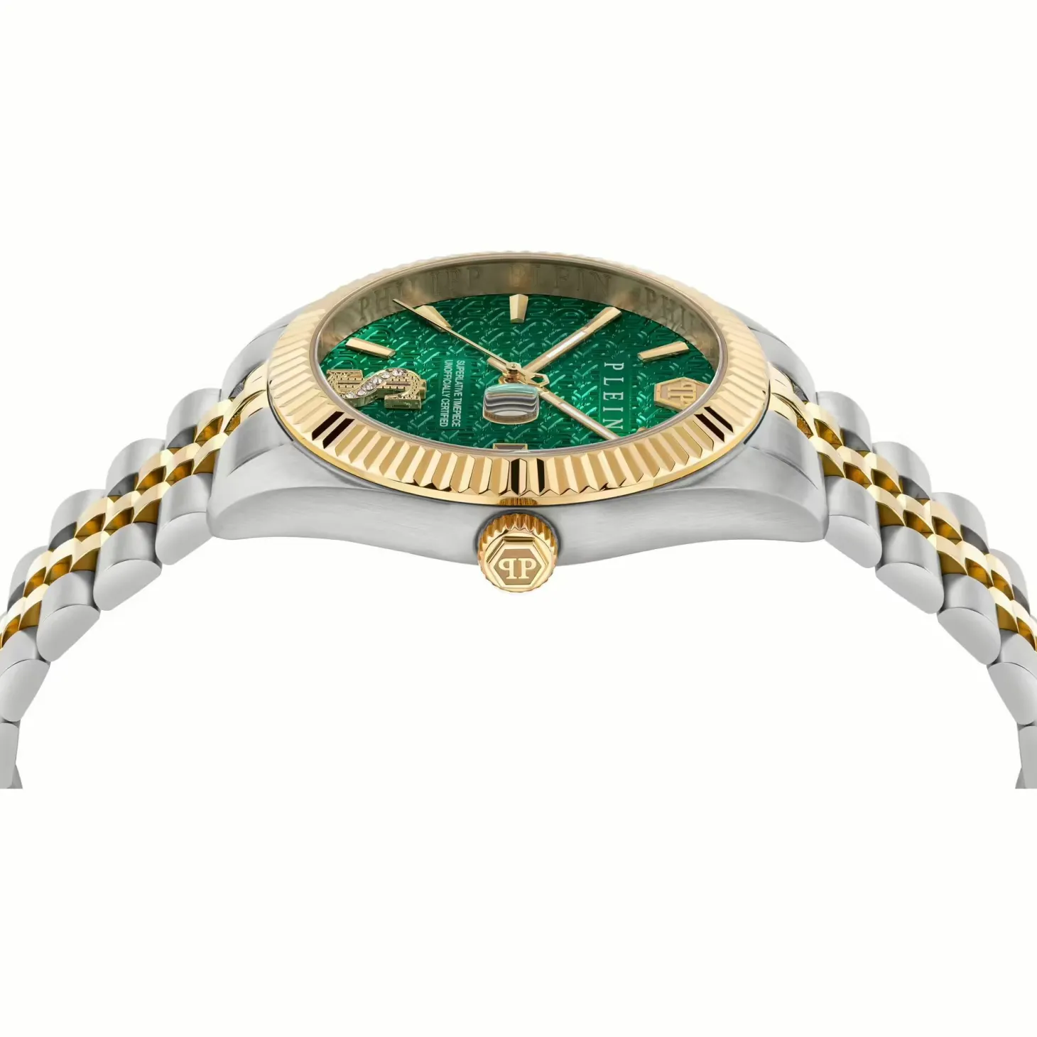 Philipp Plein Herren Uhr Date Superlative Crystal PWMFA0825 41 mm Edelstahl Grün