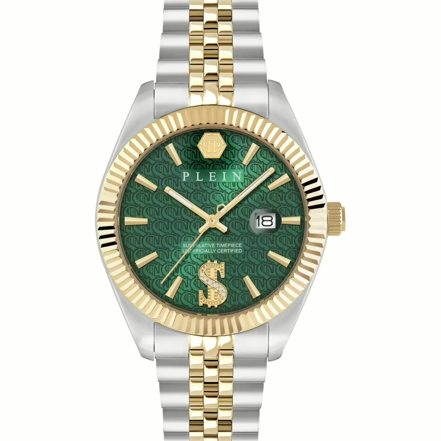 Philipp Plein Herren Uhr Date Superlative Crystal PWMFA0825 41 mm Edelstahl Grün