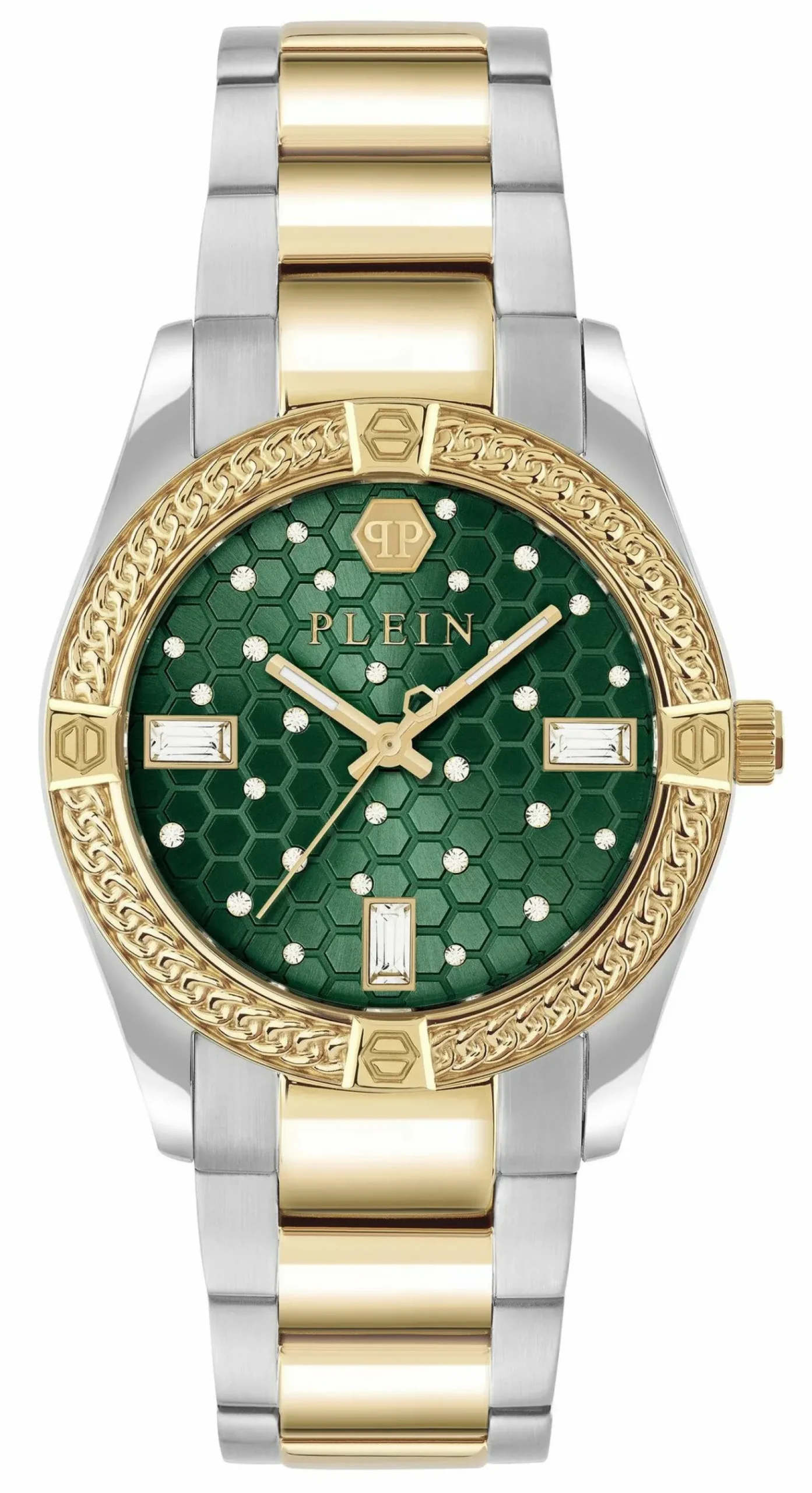 Philipp Plein Uhr Damen Plein Icon Chain Grün‑Gold PW1FA0325