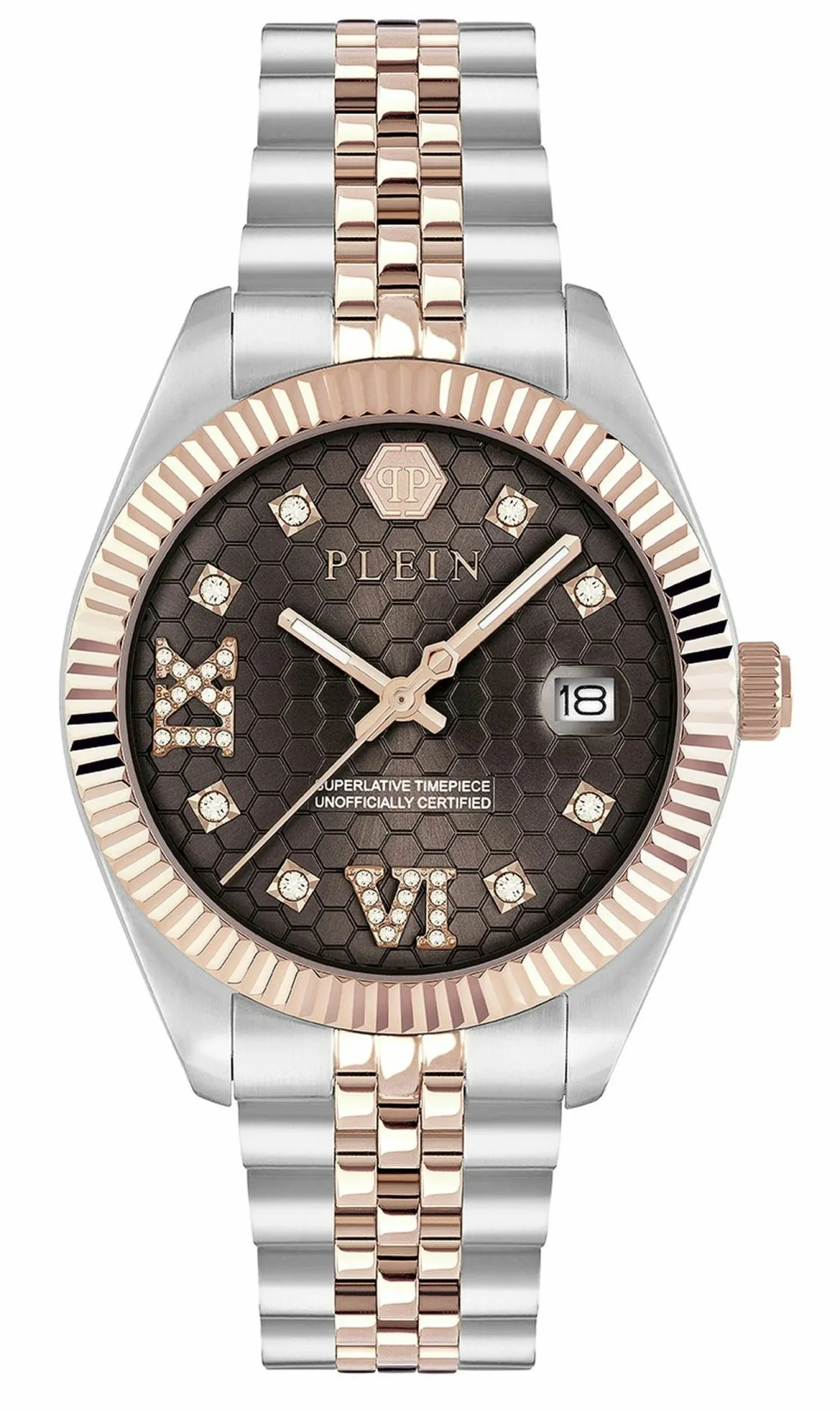 Philipp Plein Uhr Damen Date Superlative Crystal Braun/Silber PWYFA0325