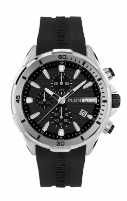 Plein Sport Herren Chronograph IMPACT PSBEA0124 Silber Schwarz Silikon 46 mm