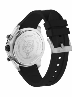 Plein Sport Herren Chronograph IMPACT PSBEA0124 Silber Schwarz Silikon 46 mm