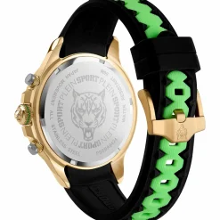 Plein Sport Herren Chronograph Warrior Tech PS6BA0424 Gold Grün Schwarz 47 mm