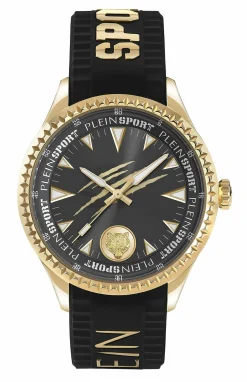 Plein Sport Herren Uhr LINEMAN PS5BA0324 Gelbgold Schwarz Silikon 45 mm