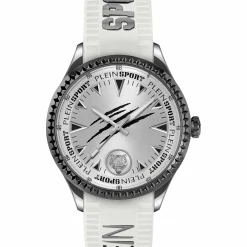 Plein Sport Herren Uhr LINEMAN PS5BA0224 Edelstahl IP Gunmetal / Silikon Weiß 45 mm