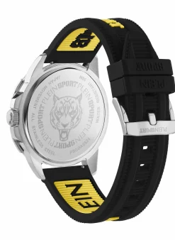 Plein Sport Herren Uhr mit umtauschbaren Armband RAMPAGE PSGDA0524 Silber‑Grau Edelstahl Schwarz/Gelb 44 mm