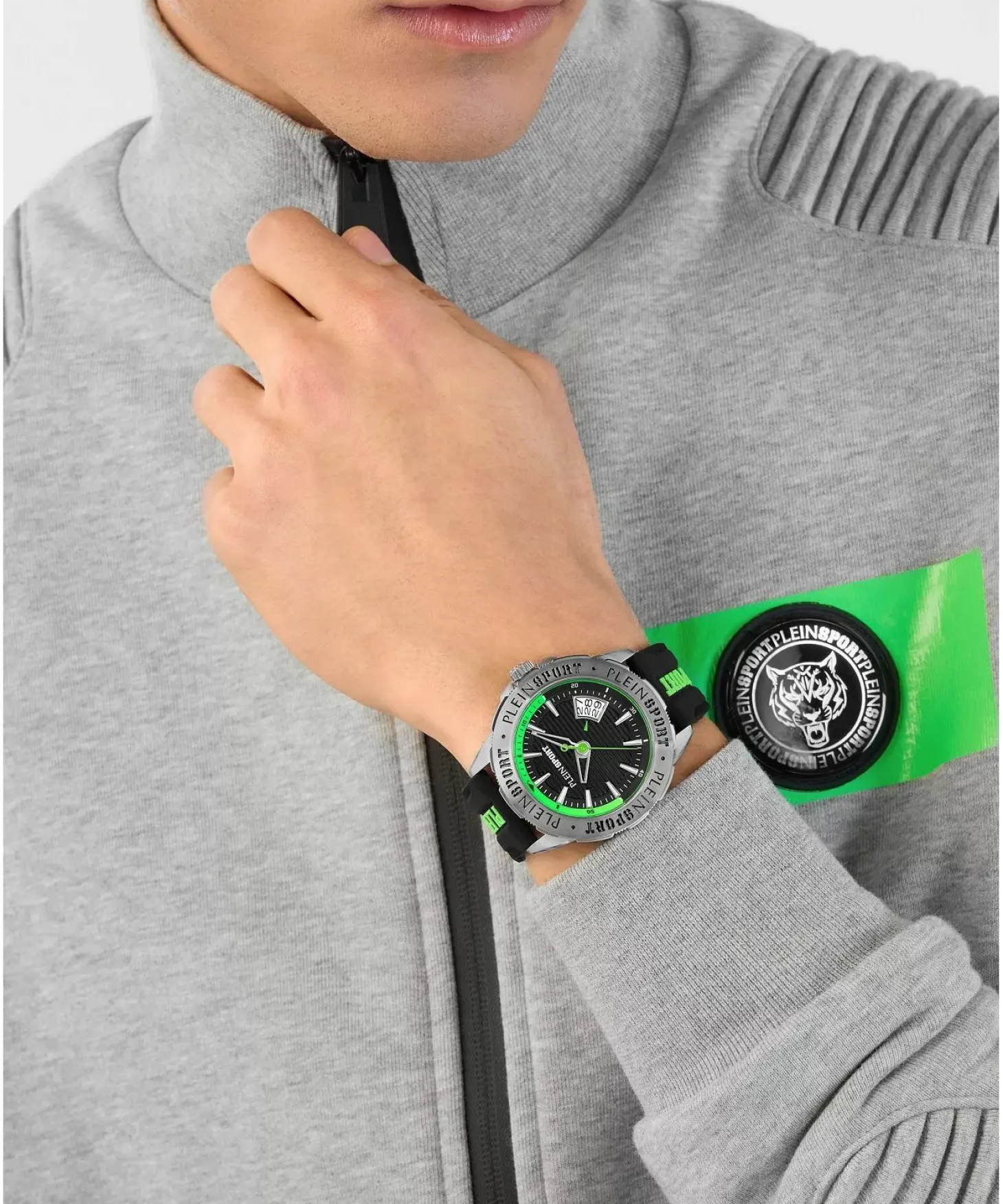 Plein Sport Herren Uhr Rampage PSGDA0124 Schwarz Grün Silikon 44 mm