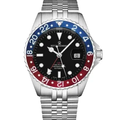 Revue Thommen Armbanduhr Automatic Diver' GMT Black Dial Blue and Red Armband Edelstahl 17572.2235
