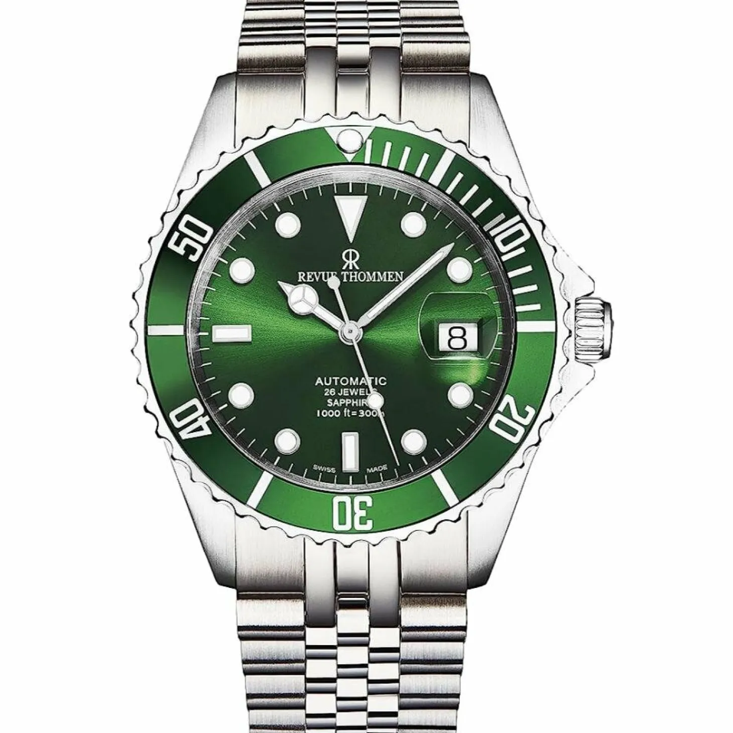 Revue Thommen Herren Armbanduhr Automatik Diver silber, grün 42 mm 17571.2229