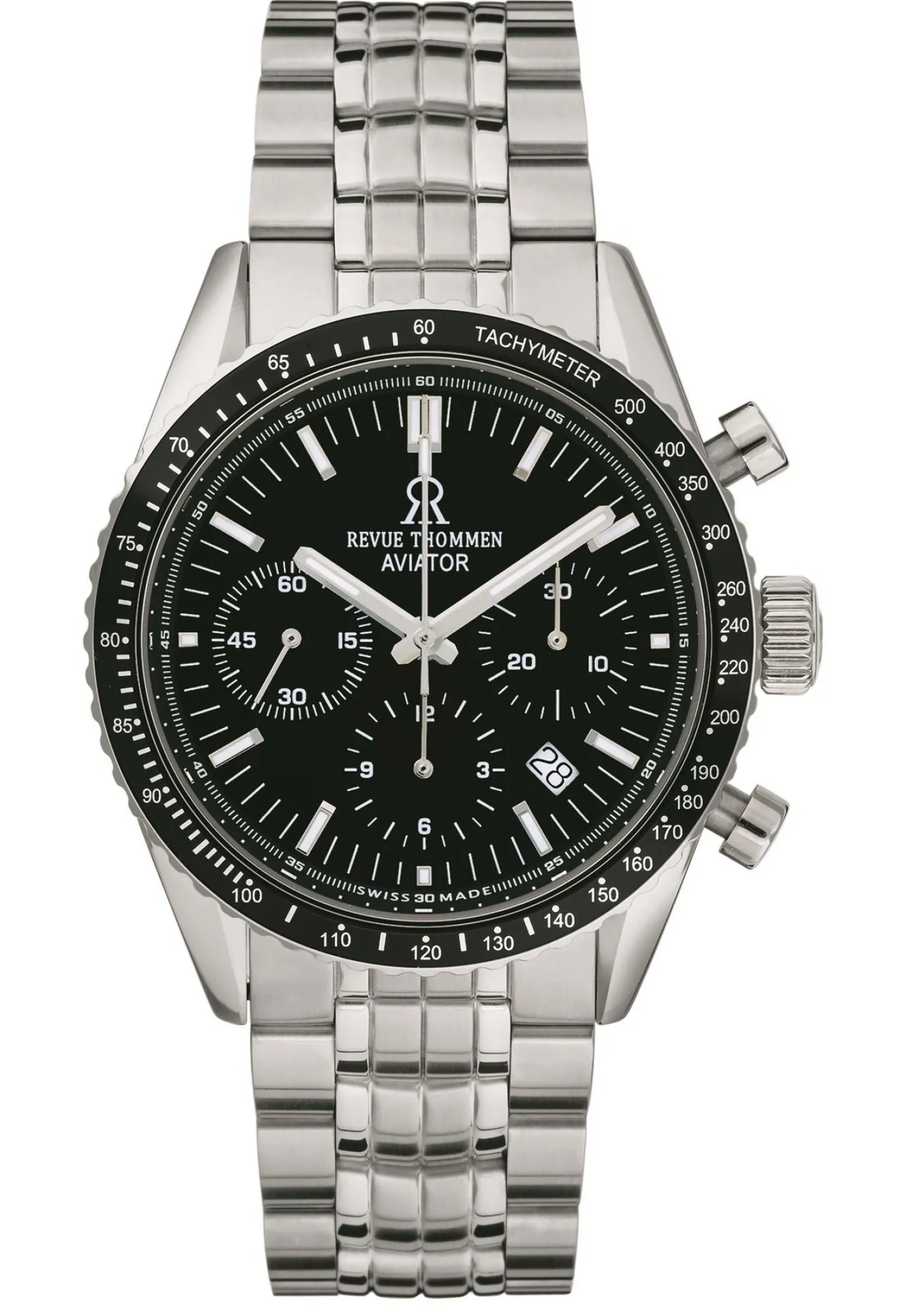 Revue Thommen Herren Armbanduhr Automatic Aviator 42 mm Chronograph, Tachymeter Armband Edelstahl 17000.6137