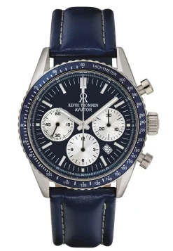 Revue Thommen Herren Armbanduhr Automatic Aviator 42 mm Chronograph, Tachymeter Armband Leather 17000.6535
