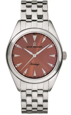 Revue Thommen Herren Armbanduhr 'Heritage' Automatikuhr Zifferblatt braun Edelstahlarmband, 21010-2139