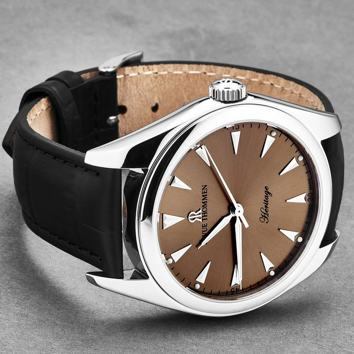 Revue Thommen Herren-Automatikuhr 'Heritage' Zifferblatt braun, schwarzem Lederarmband, 21010-2539