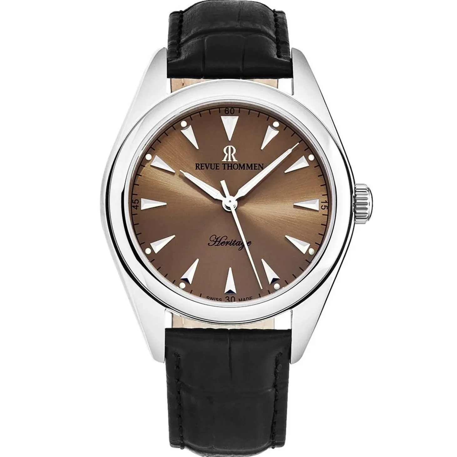 Revue Thommen Herren-Automatikuhr 'Heritage' Zifferblatt braun, schwarzem Lederarmband, 21010-2539