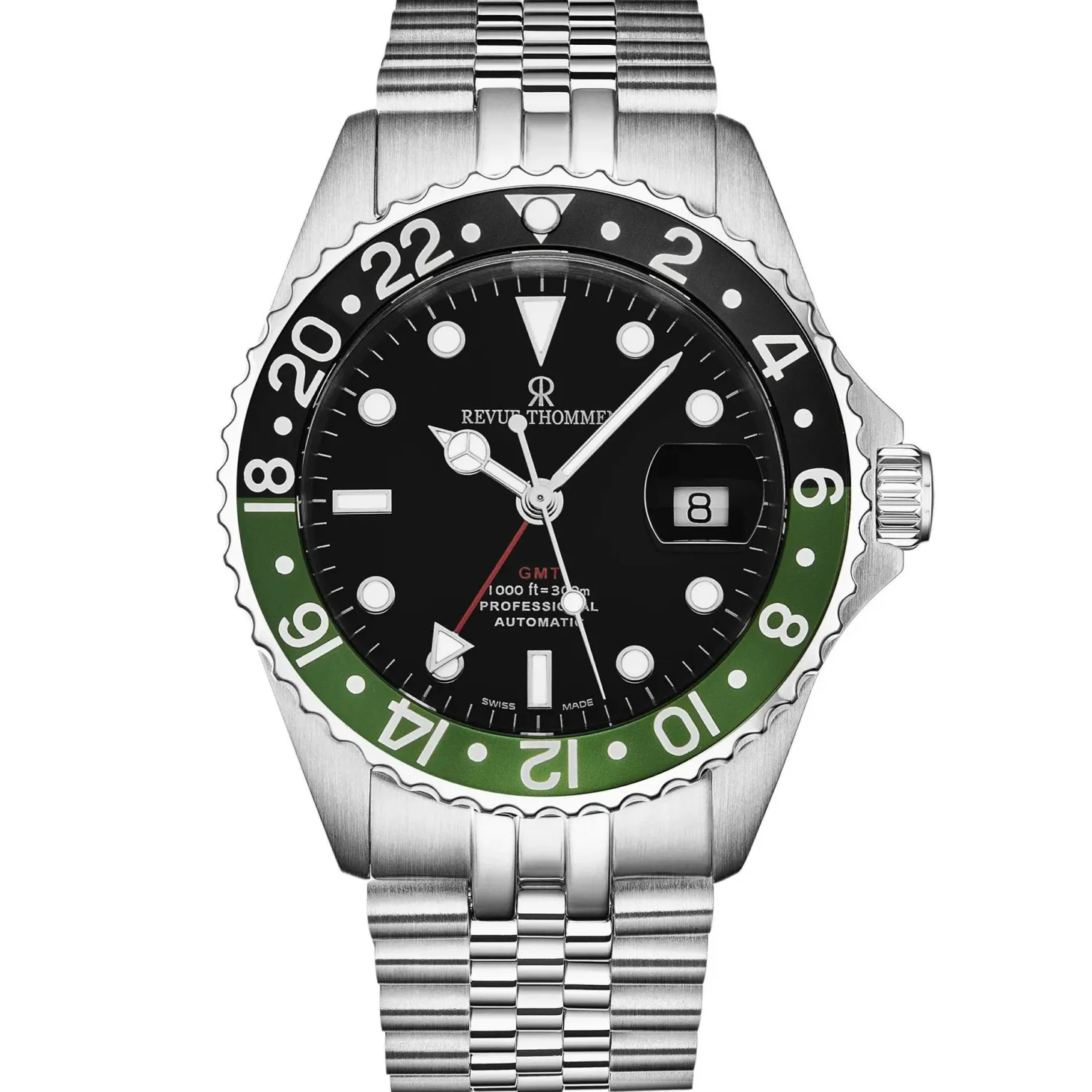 Revue Thommen Schweizer Armbanduhr Herren-Automatikuhr 'Diver' GMT mit schwarzem Zifferblatt und schwarzer Lünette, 17572.2238