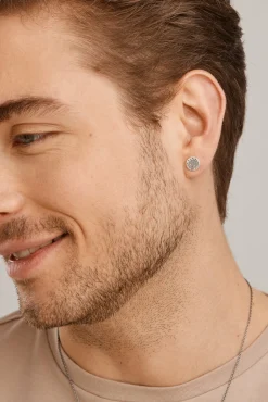 Single Ohrstecker 925 Silber matt rund oxidiert Tattoo Motiv 41185154236510