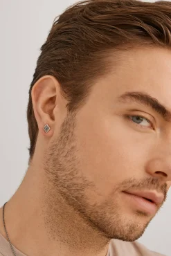 Single Ohrstecker 925 Silber matt eckig oxidiert Tattoo Motiv 41185155612766