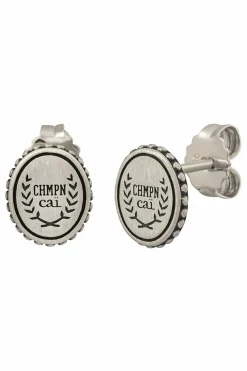 Single Ohrstecker 925/-Sterling Silber satiniert oxodiert Champion Wappen 41184720388190