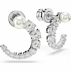 Swarovski Creolen Unisex Matrix Kristallperle Weiß Rhodiniert 5692260