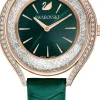 Swarovski Crystalline Aura Uhr, Schweizer Produktion, Lederarmband in Grün mit Roségoldfarbenem Finish, Artikelnummer: 5644078