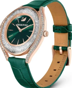 Swarovski Crystalline Aura Uhr, Schweizer Produktion, Lederarmband in Grün mit Roségoldfarbenem Finish, Artikelnummer: 5644078