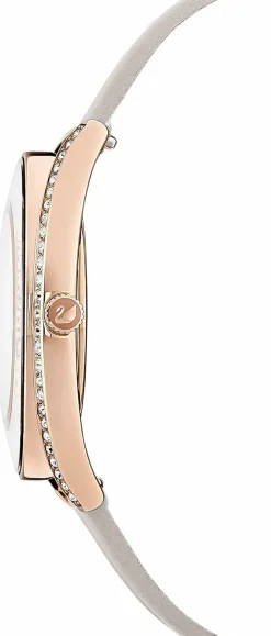 SWAROVSKI Damen Armbanduhr CRYSTALLINE AURA Lederarmband, Grau, Roségoldfarbenes 5519450