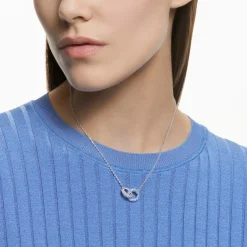 Swarovski Damen Halskette Stone Pavé, Verflochtene Ringe, Blau, Rhodiniert 5642883