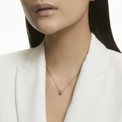 Swarovski Damen Halskette mit Anhänger Stone Rosa Pavé, Roségoldfarbe 5642887