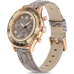 Swarovski Damen Schweizer Chronograph Uhr Octea Chrono Grau Roségold Finish Lederarmband 5671153