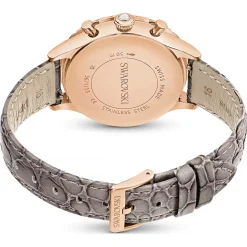 Swarovski Damen Schweizer Chronograph Uhr Octea Chrono Grau Roségold Finish Lederarmband 5671153