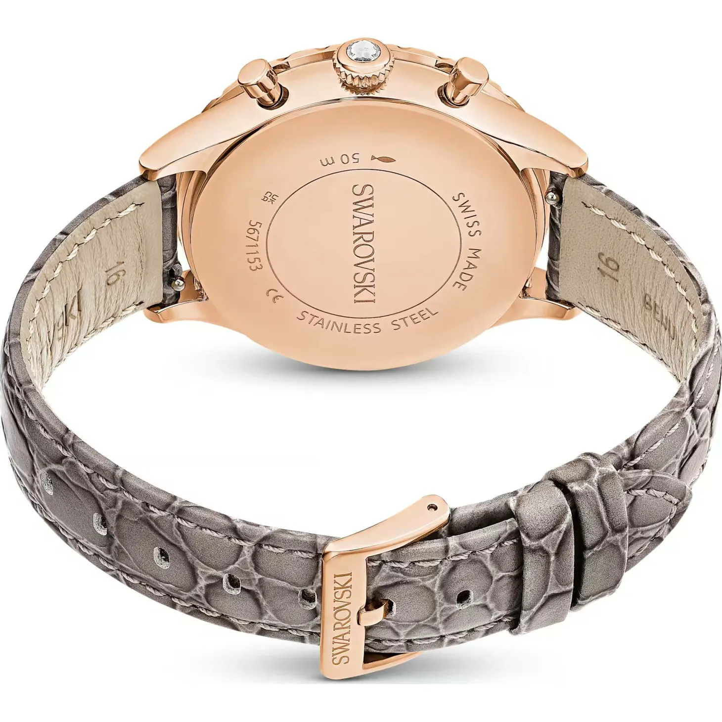 Swarovski Damen Schweizer Chronograph Uhr Octea Chrono Grau Roségold Finish Lederarmband 5671153