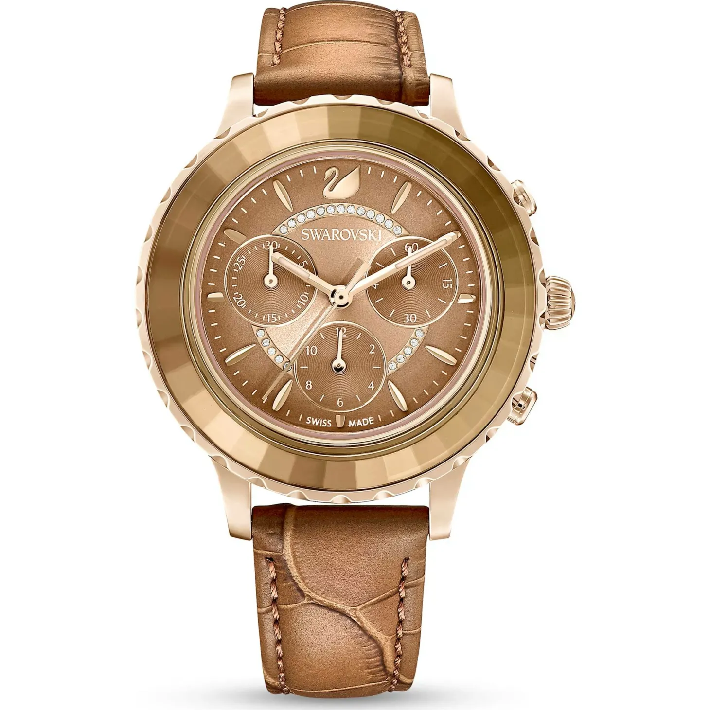 Swarovski Octea Lux Chrono Uhr - Elegantes Lederarmband in Braun mit Vergoldetem Finish 5632260