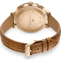 Swarovski Octea Lux Chrono Uhr - Elegantes Lederarmband in Braun mit Vergoldetem Finish 5632260