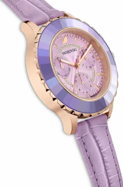 Swarovski Octea Lux Chrono Uhr, Schweizer Produktion, mit Lederarmband in Violett & Roségoldfarbenem Finish - Artikelnummer 5632263