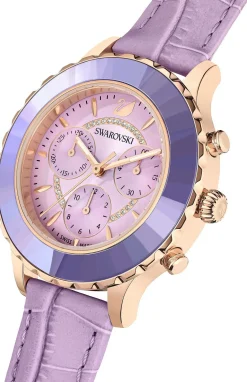 Swarovski Octea Lux Chrono Uhr, Schweizer Produktion, mit Lederarmband in Violett & Roségoldfarbenem Finish - Artikelnummer 5632263