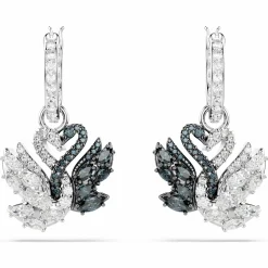 Swarovski Ohrringe Damen Swan Drop Earrings Schwarz Rhodium‑/Ruthenium‑Finish 5705728
