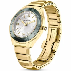 Swarovski Uhr Unisex Dextera 3‑Hand 37 mm Metallarmband Gold‑Plattiert 5635450