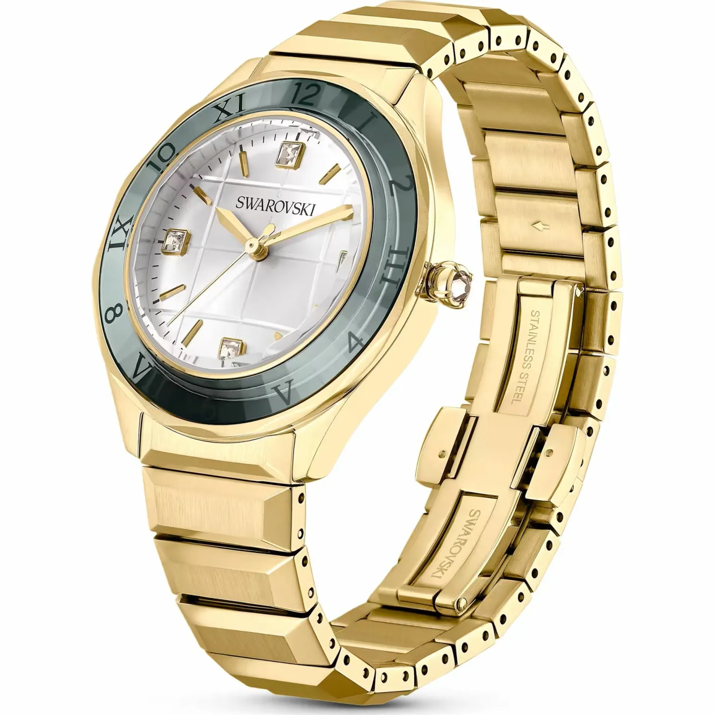 Swarovski Uhr Unisex Dextera 3‑Hand 37 mm Metallarmband Gold‑Plattiert 5635450