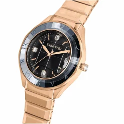 Swarovski Uhr Unisex Dextera 3‑Hand 37 mm Metallarmband Schwarz Roségold‑Plattiert 5641294