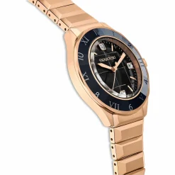 Swarovski Uhr Unisex Dextera 3‑Hand 37 mm Metallarmband Schwarz Roségold‑Plattiert 5641294