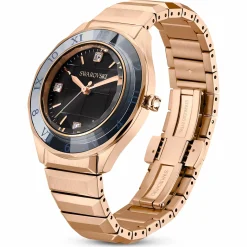 Swarovski Uhr Unisex Dextera 3‑Hand 37 mm Metallarmband Schwarz Roségold‑Plattiert 5641294