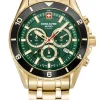 Swiss Alpine Military 7034.9118 Sierra Chrono Herrenuhr - Edelstahlgehäuse in Gold mit grünem Ziffernblatt 7034.9118