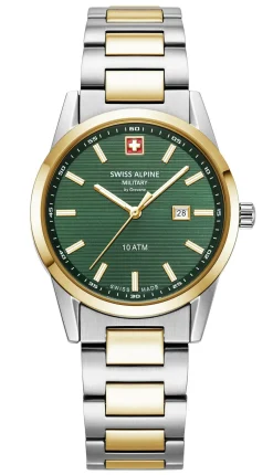 Swiss Alpine Military Damen Armbanduhr Argos bicolor grün 34mm Quarz 10ATM 7767.1144