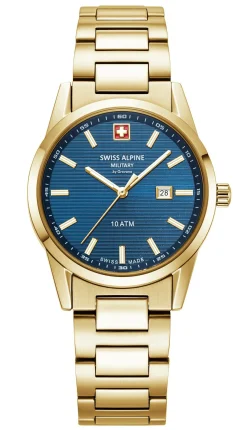 Swiss Alpine Military Damenuhr Argos gold blau 34mm Artikelnummer 7767.1115