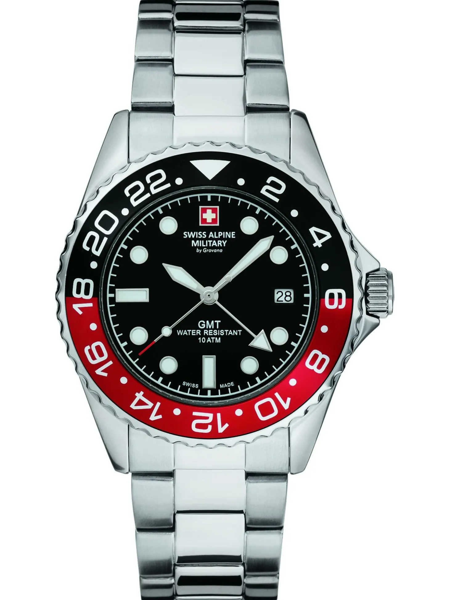 Swiss Alpine Military Herren Uhr GMT Analog Quarz 7052 Edelstahl 7052.1136